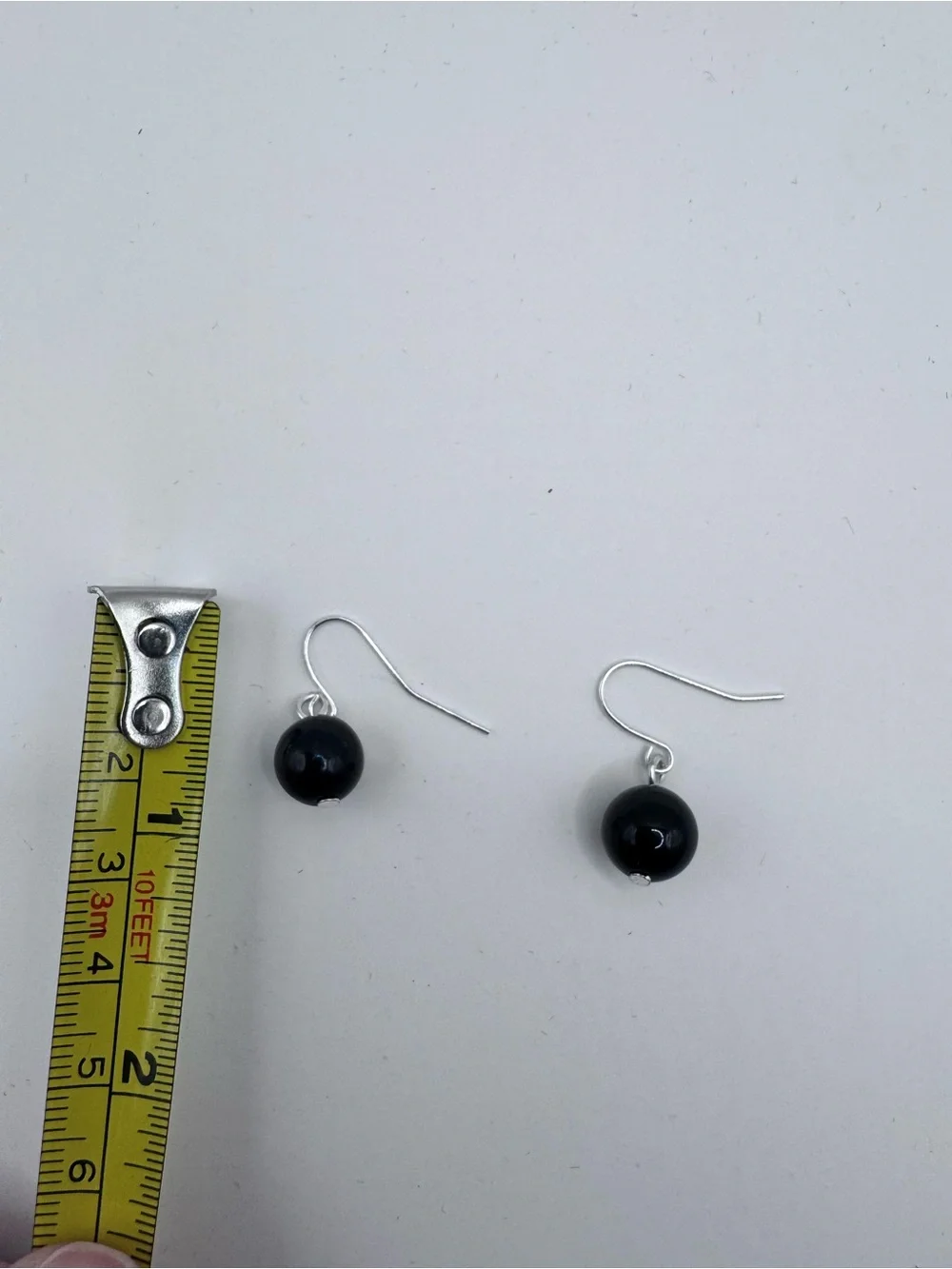Black Bead Drop Earrings with Silver Tone Hooks